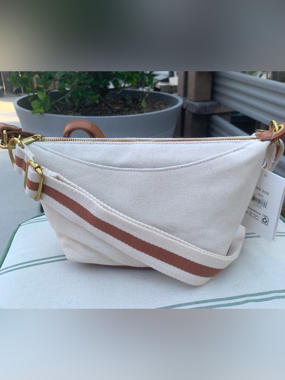 NWT Free Assembly Canvas Crossbody handbag in Cream with stripe strap